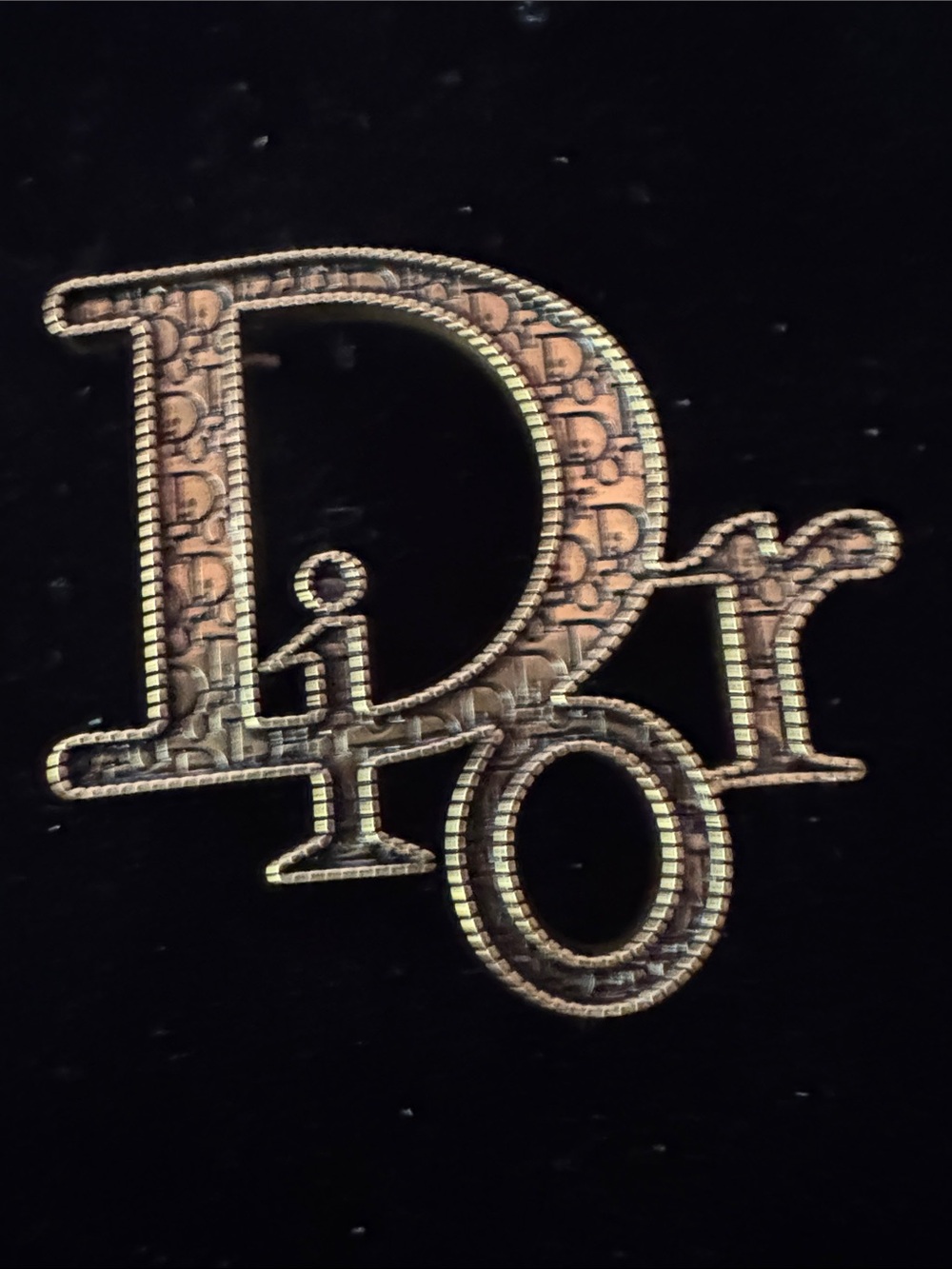 Brooch antique Gold Logo Pin with Textured Monogram